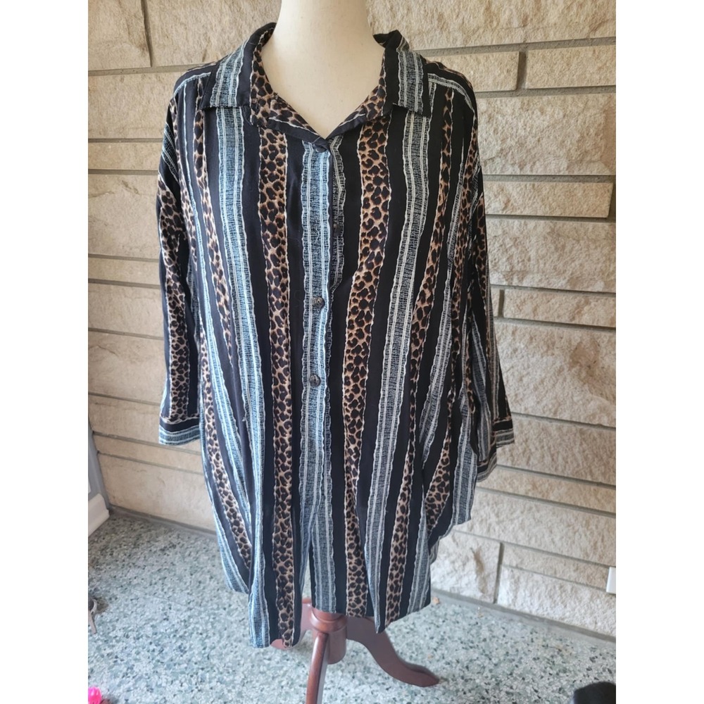 Vintage A‎ Personal Touch 5X Animal Print Striped Button Down Tunic Top
